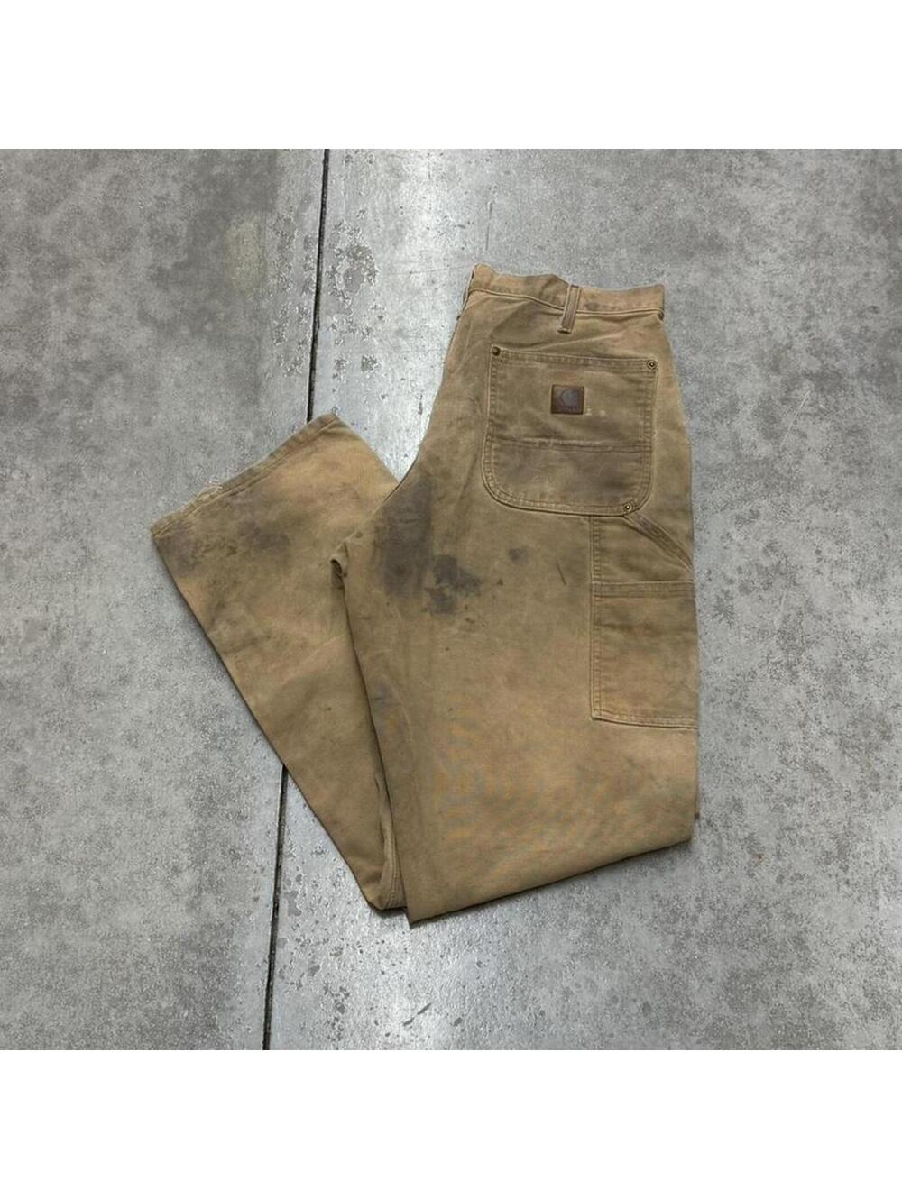 vintage carhartt tan thrashed double knee relaxed baggy fit dungaree cargo pants